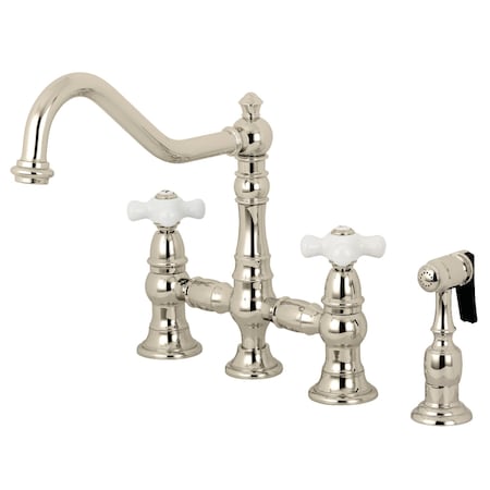 Kingston Brass KS3276PXBS Restoration 8" Bridge Kitchen Faucet W/ Sprayer, Nickel KS3276PXBS